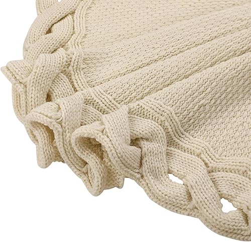 Miniatura 25 de Sattiyrch Faldón de punto para árbol de Navidad, decoración rústica gruesa para árbol de Navidad (crema, 36 pulgadas)