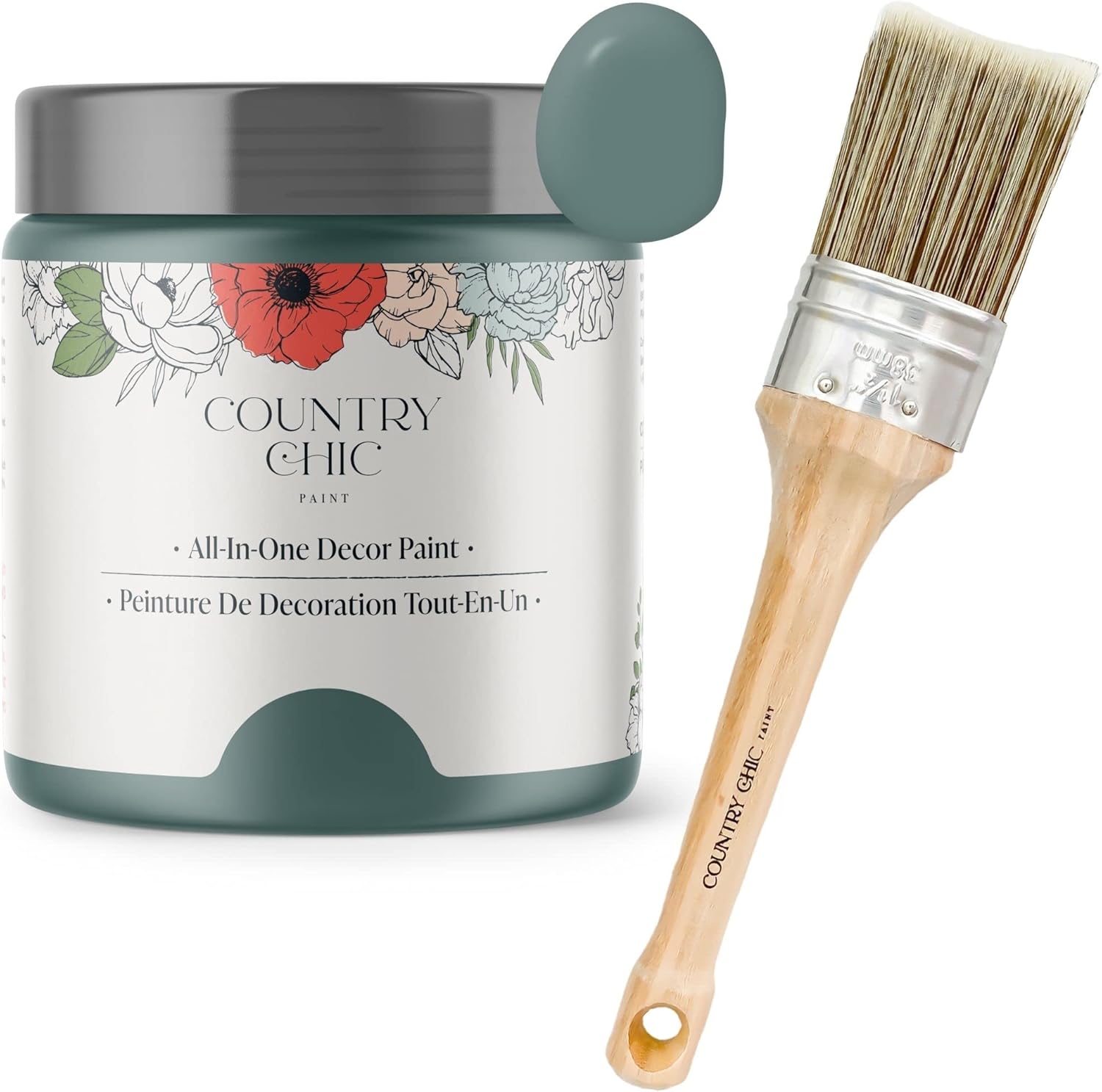 Chalk Style Paint + Paint Brush Bundle - for Furniture, Home Decor, Crafts (Color: Wanderess [pint - 16 oz] - Teal)