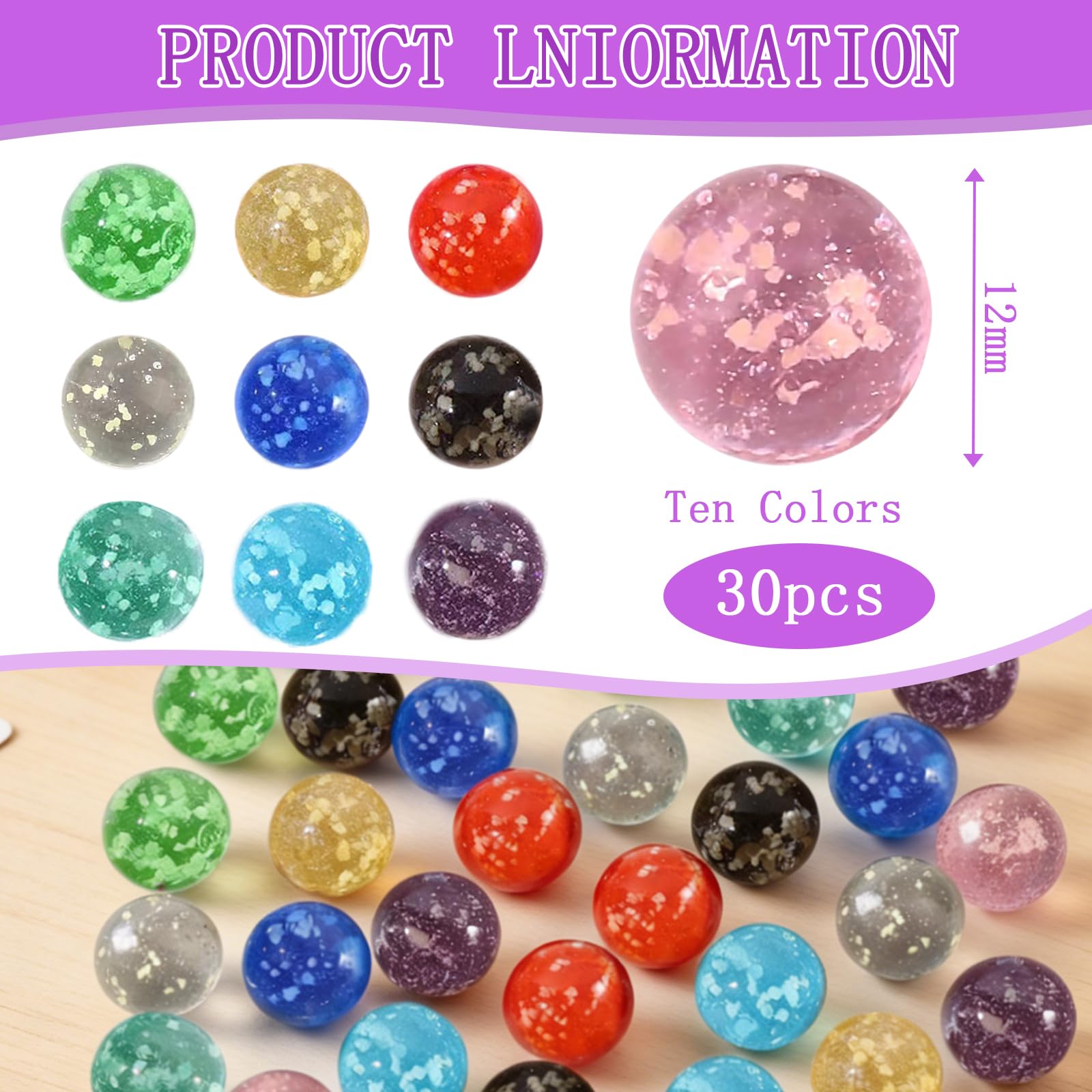 30 PCS Canicas Que Brillan en la Oscuridad 12mm MáRmoles de Cristal Que Brillan En la Oscuridad Brillan en la Canicas MáRmoles