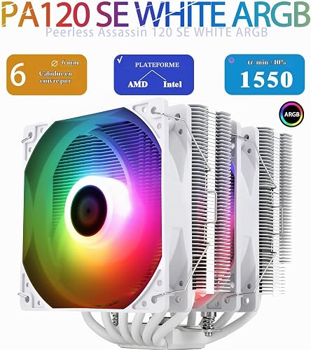 TR-Thermalright Peerless Assassin 120 SE White ARGB CPU Air Cooler, Dual Tower and Fan with 6 Heatpipes, 2 x 120 mm TL-C12CW-S PWM Fan with 1550 rpm White, for AM5/AM4, Intel LGA1851/1700/115x/1200 - 2