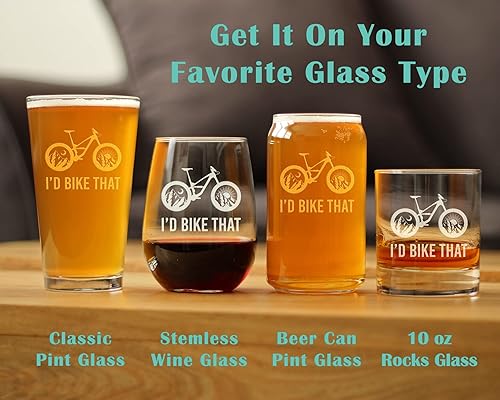Miniatura 7 de I'd Bike That - Pint Glass for Beer - Cool Bicycle Themed Decor and Gifts for Mountain Bikers - 16 oz Glasses