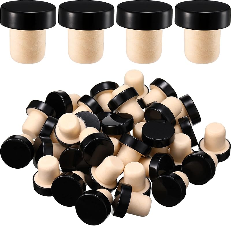 Yookeer 36 tapones de corcho para botellas en forma de T, negro | Tapón de sellado de vino reutilizable para cerveza, corcho Natural con tapa de Metal, conserva la frescura, para uso en bares en casa y manualidades