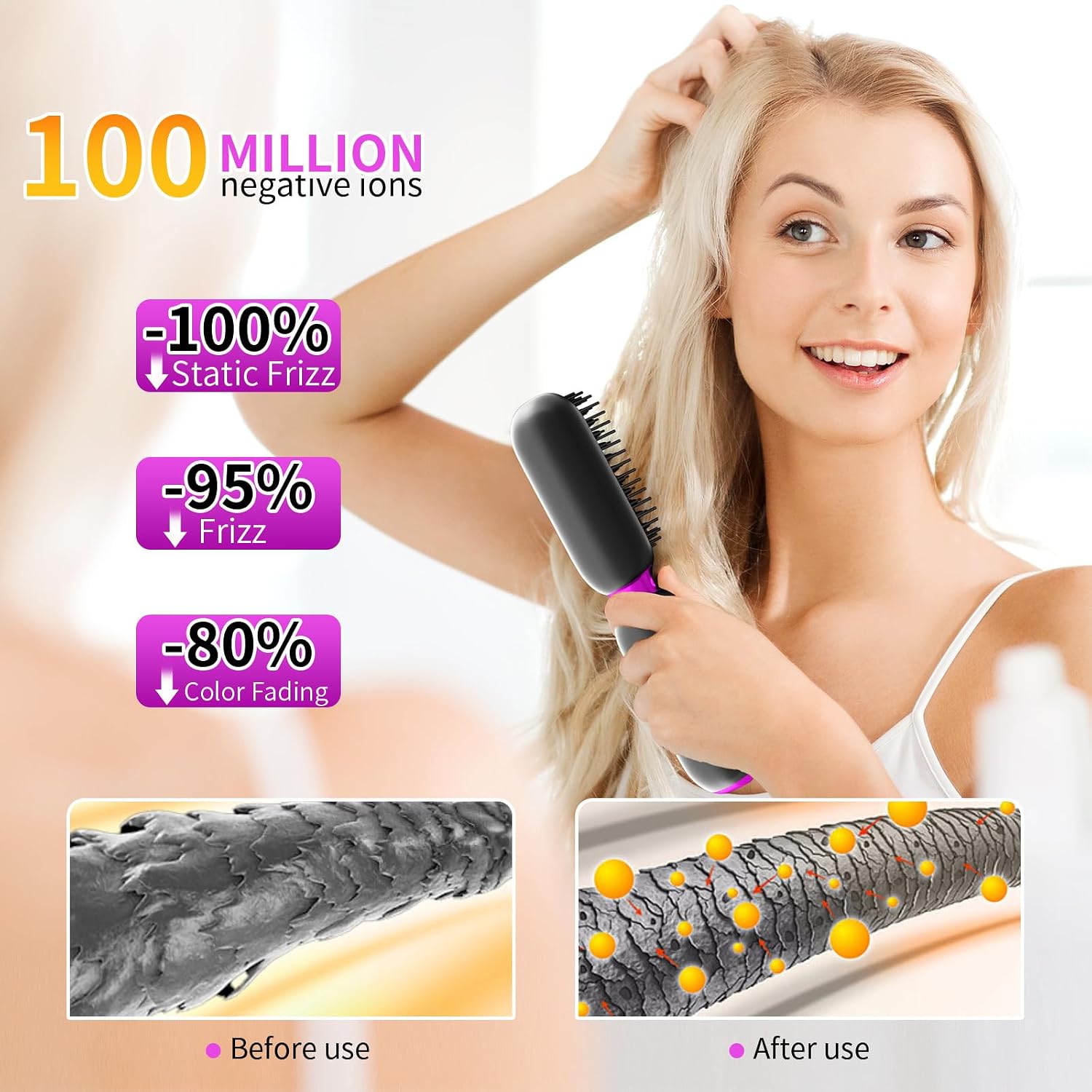 Cordless Hair Straightener Brush, Mini Portable Travel Wireless Hot Comb, 6000mAh Rechargeable, 3 Temp Settings Max 410°F, Ionic Anti-Frizz Hair Styling Tool, Ideal Gift for Women
