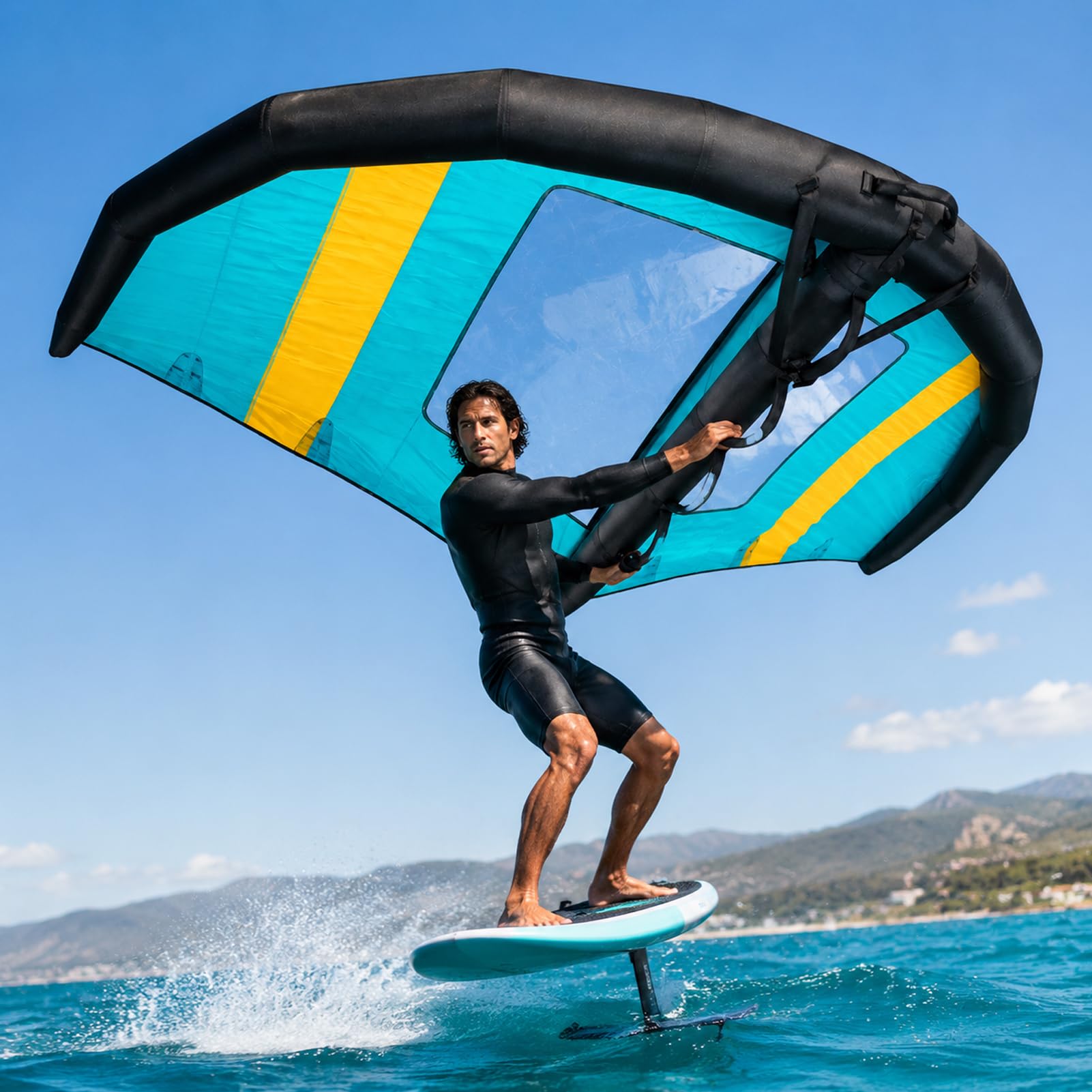 Ala Wingfoil Hinchable con Ventana para Deportes Acuáticos y Adultos | Ventana Transparente, Correa Incluida, Tres Formatos Disponibles, Inflado Gradual y Almacenamiento Compacto