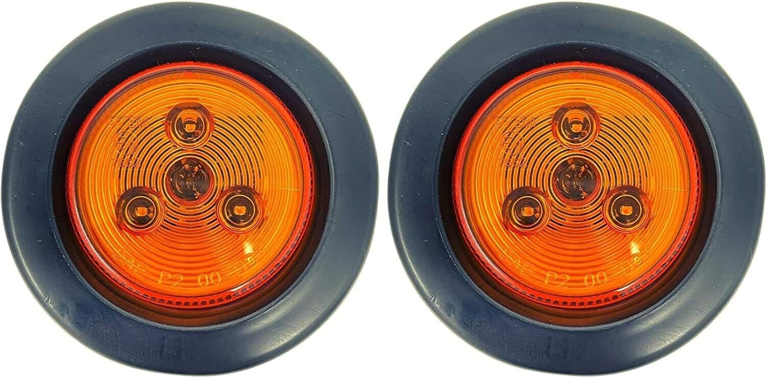 2.5" Round 3 LED Amber Light Truck Trailer Side Marker Clearance Grommet Kit 2PCS