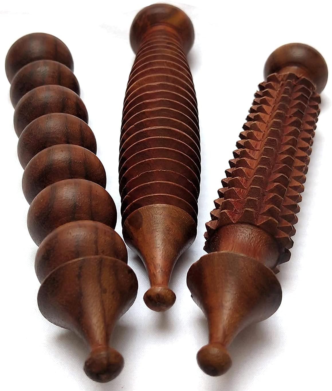 Ishika accessories wooden massager acupressure wooden jimmy massager hand roller fingers roller massager in pure shisham wood (pack of 3 pcs) with different design (size=6.5 inch x 1 inch)