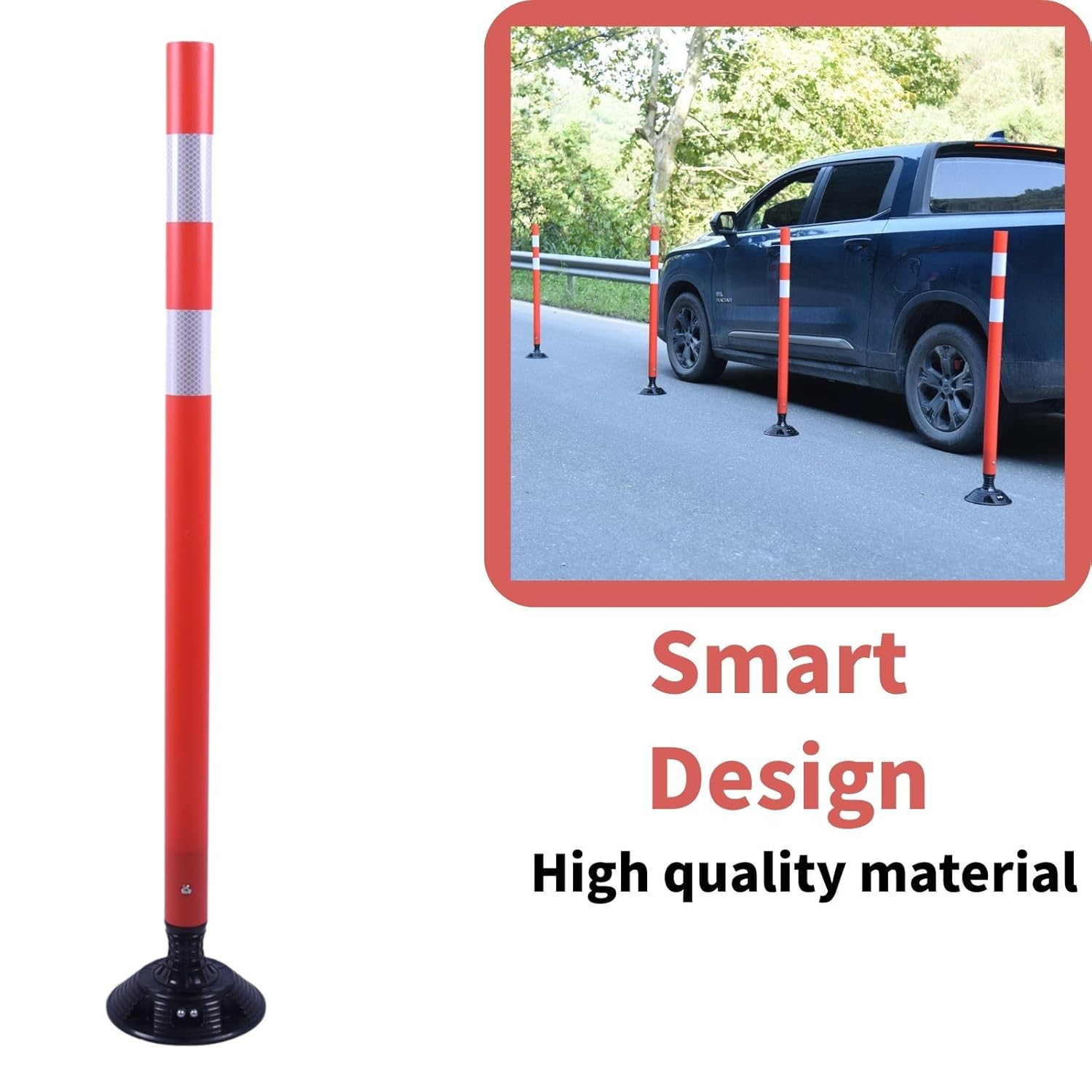8 Pack Traffic Delineator Posts – High Visibility Reflective Safety Cones with Spring Base for Roadway, Parking, Garage, Construction Zones (Orange, 48 Inch)