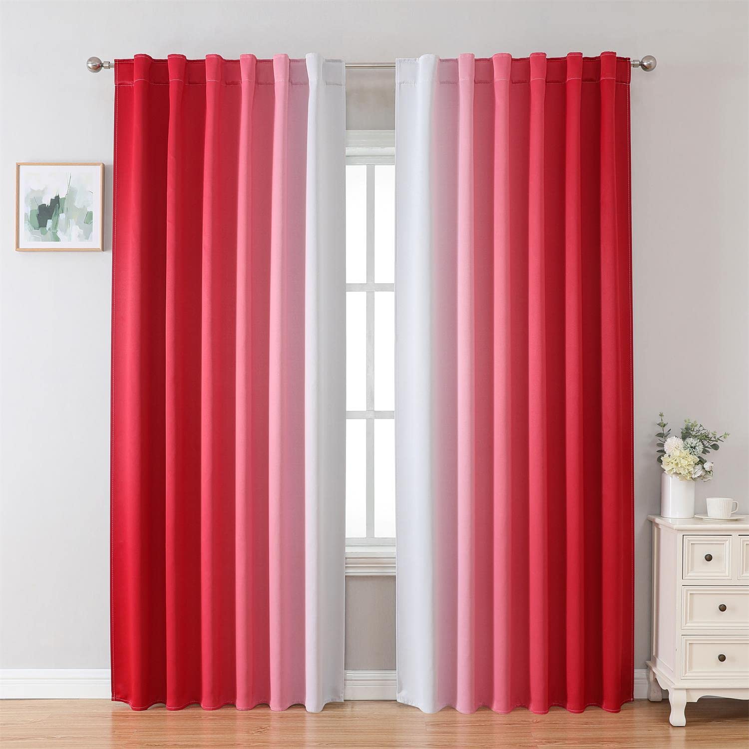 MIUCO Blackout Curtains & Drapes for Bedroom Living Room 84 Inches Long Red and White Room Darkening Ombre Curtains Rod Pocket & Back Tab Curtains Thermal Insulated Light Blocking 2 Panels Set