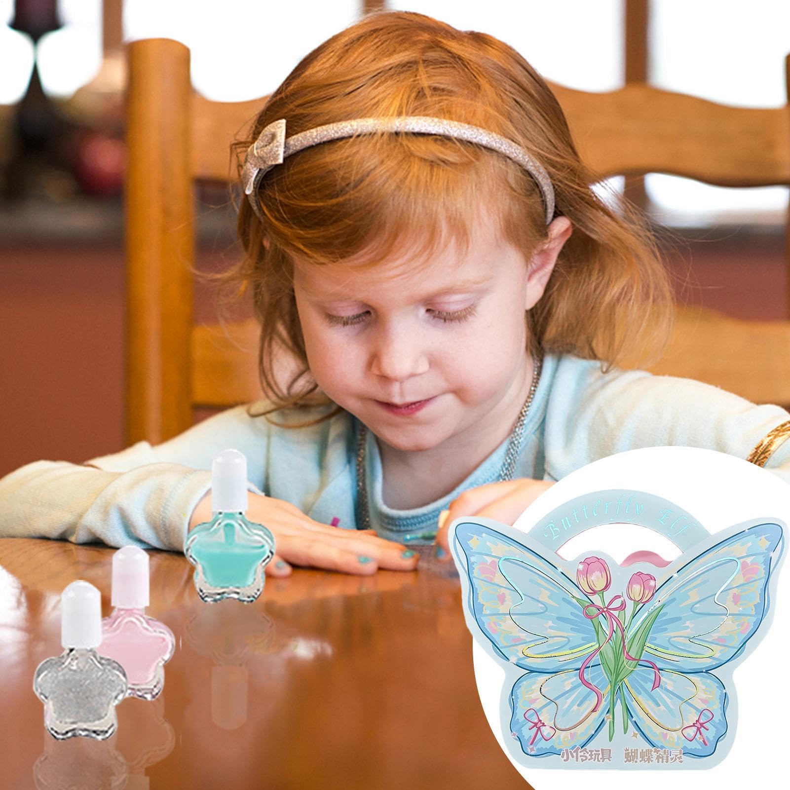 Juego de esmaltes de uñas para niñas, kit de decoración de calcomanías de esmalte de uñas, accesorios de uñas con embalaje de mariposa para cumpleaños, día del niño y Navidad