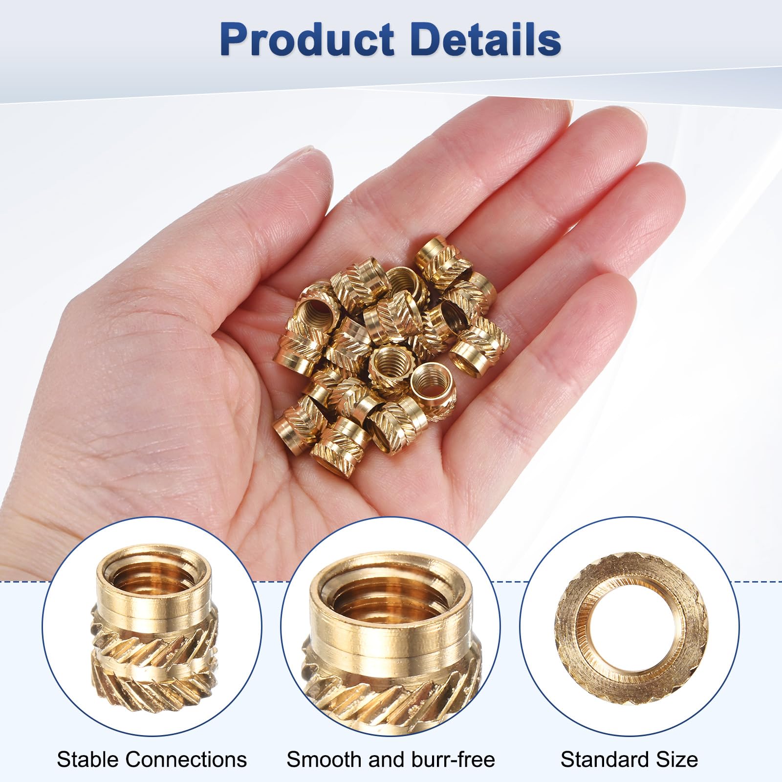 M METERXITY 25-Pack Threaded Inserts, M6 x 8mm L x 8mm OD Brass Heat Set Insert Nuts - Image 2