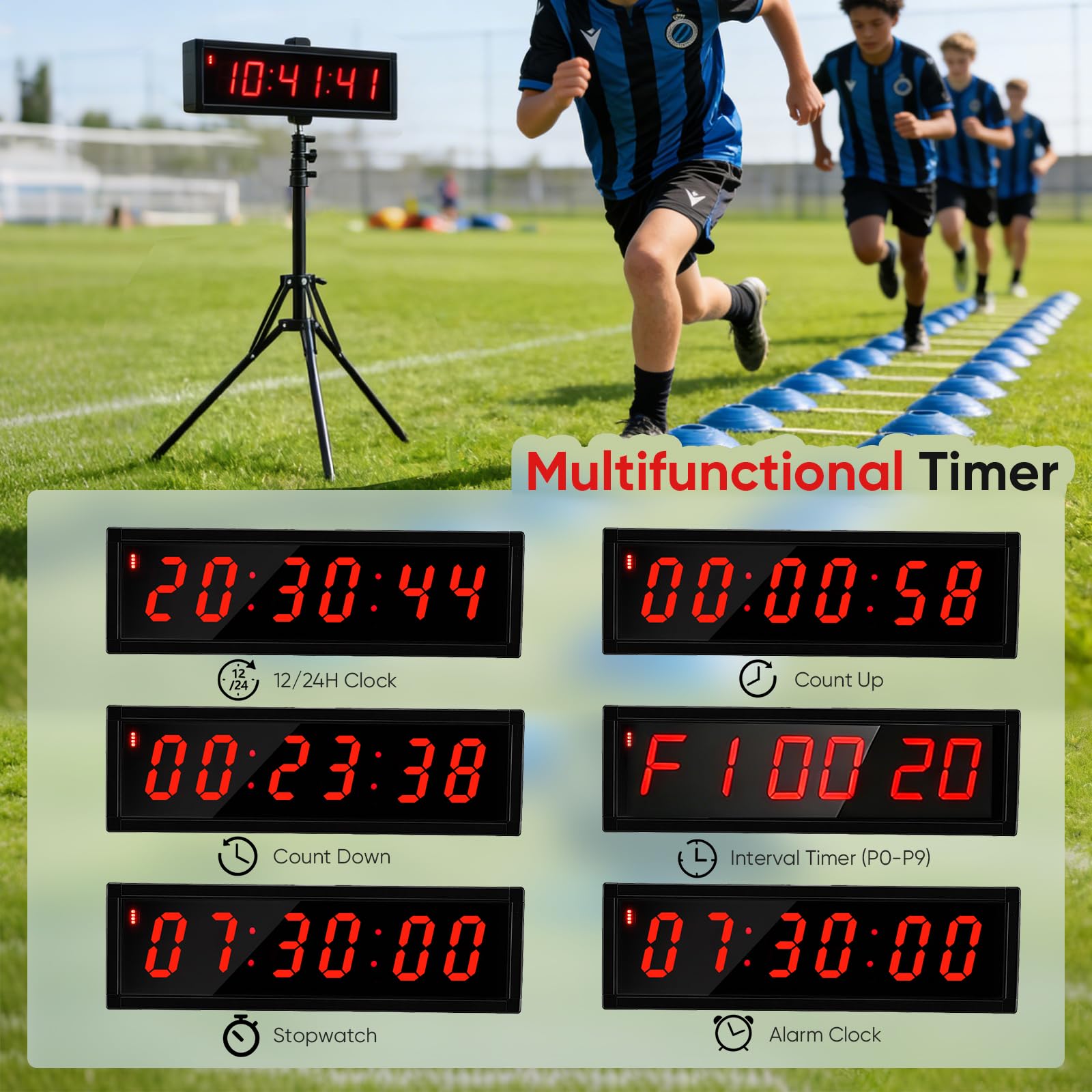 Temporizador Cuenta Regresiva, Cronómetro Digital 2,3 Pulgadas Y 6 Dígitos para Competiciones Y Juegos Temporizador Gimnasio con Trípode Cronómetro Deportivo con Control Remoto 12/24H (Cargar)