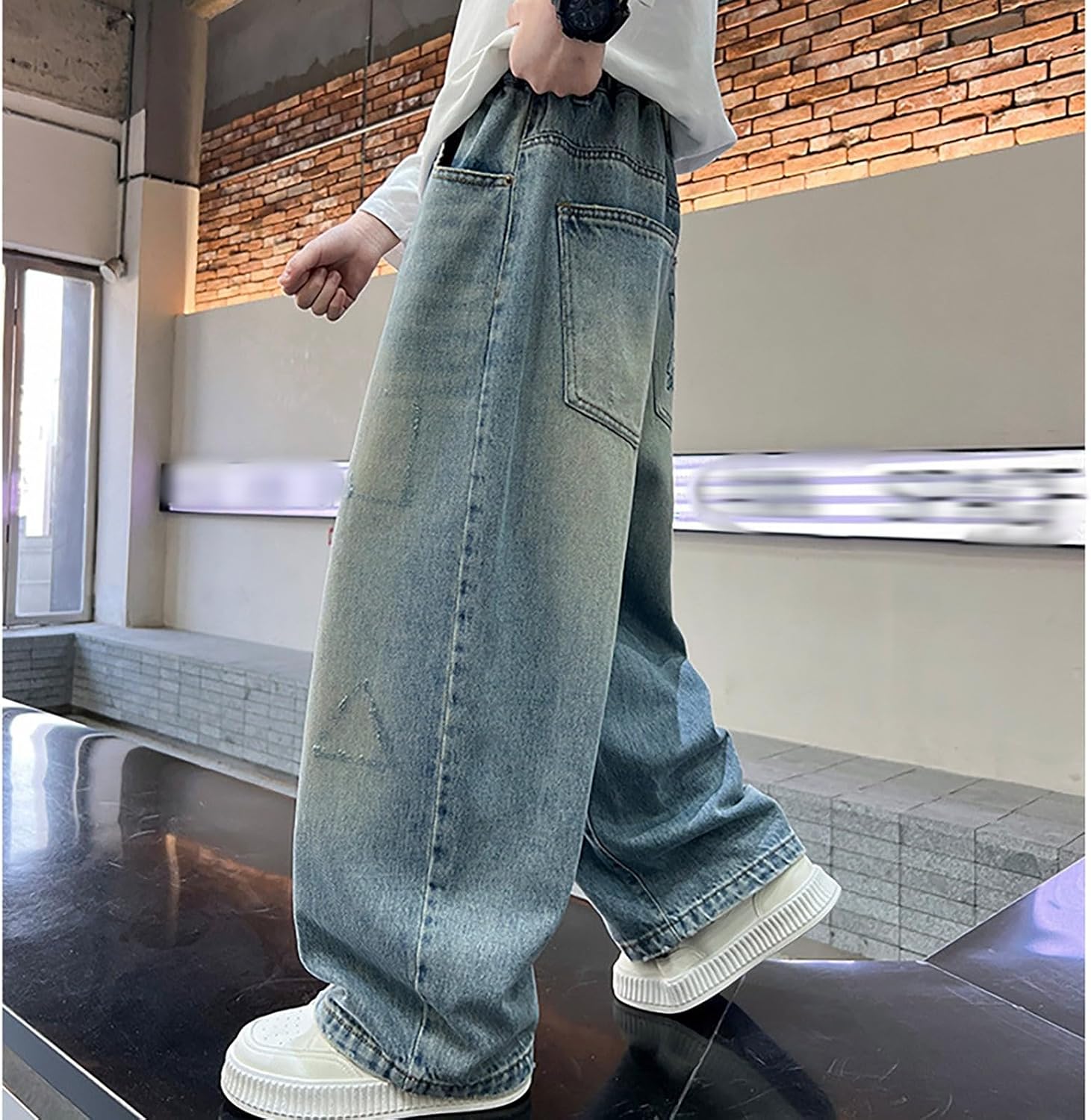 Kids Jeans Boys Stretch Fit Elastic Waist Pull On Relaxed Children's Jogger Active Athletic Preppy Sports Teenage Trousers