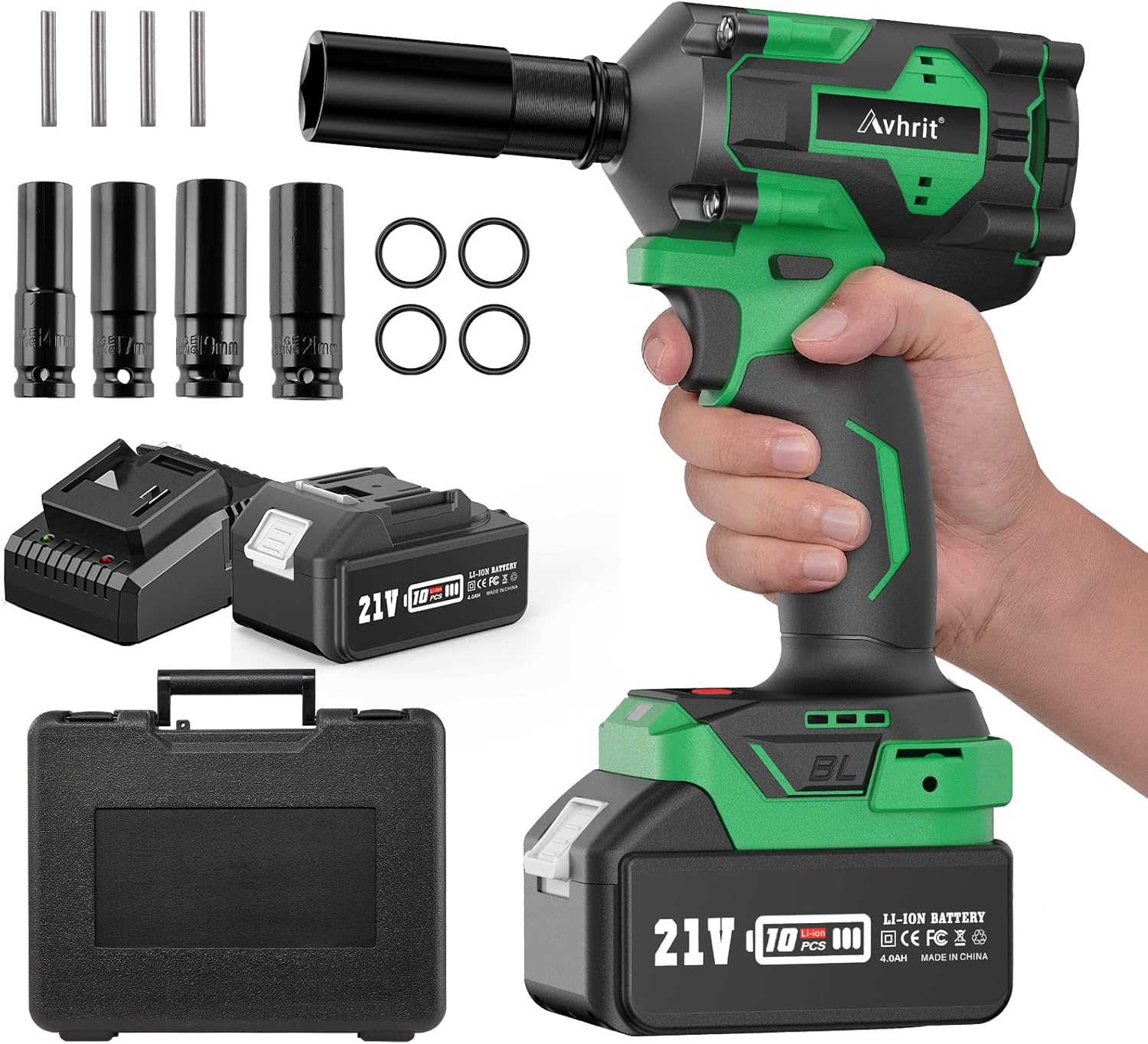 Avhrit Impact Wrench with 2Pcs Batteries, 650Nm/479ftlbs Impact Wrench