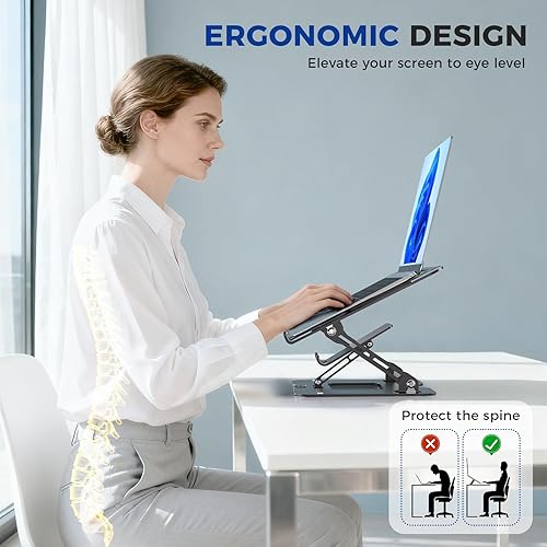 Miniatura 6 de Soporte ergonómico 2-en-1 para ordenador portátil y teléfono para escritorio, elevador ajustable, resistente y portátil, compatible con todos