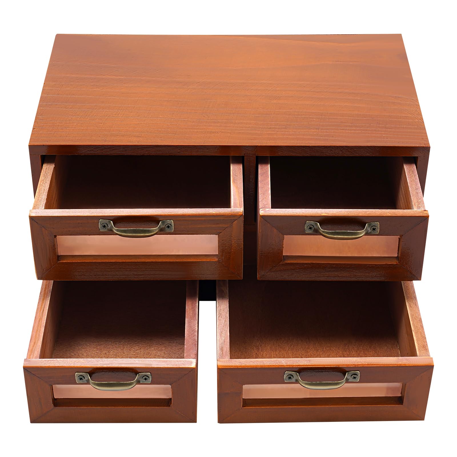 LEYSRIS Wooden Desk Drawer Organizer, Wooden Storage Box Medicine Cabinet Organizer Antique General Store Storage Apothecary Cabinet for Home, School, Office, Store (2 Tier-4 Drawers)