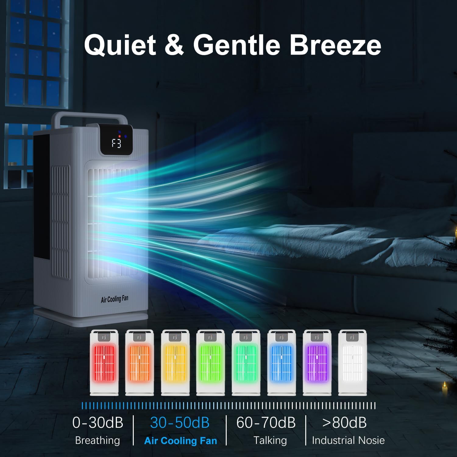 Sugoiti Portable Fan, 4 Speeds, 8H Timer, 3 Mists, 2L Tank, 7 Color Night Lights, Remote, 120° Oscillation, Ideal for Home, Bedroom or Office