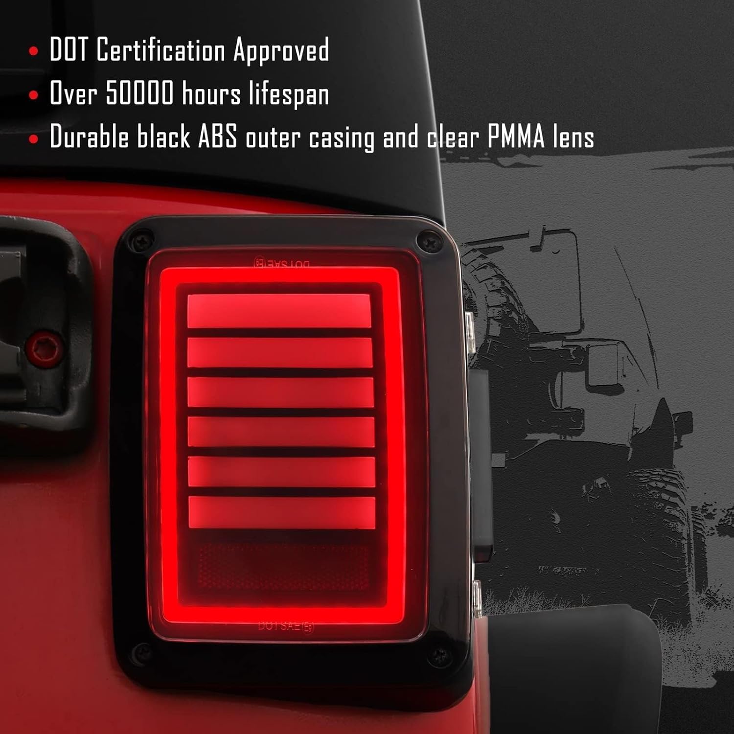 Rear Tail Light for Jeep Wrangler 2007-2018 JK JKU [Smoke Lens] [Plug n Play] LED Brake Lamp Gen6 Smoke