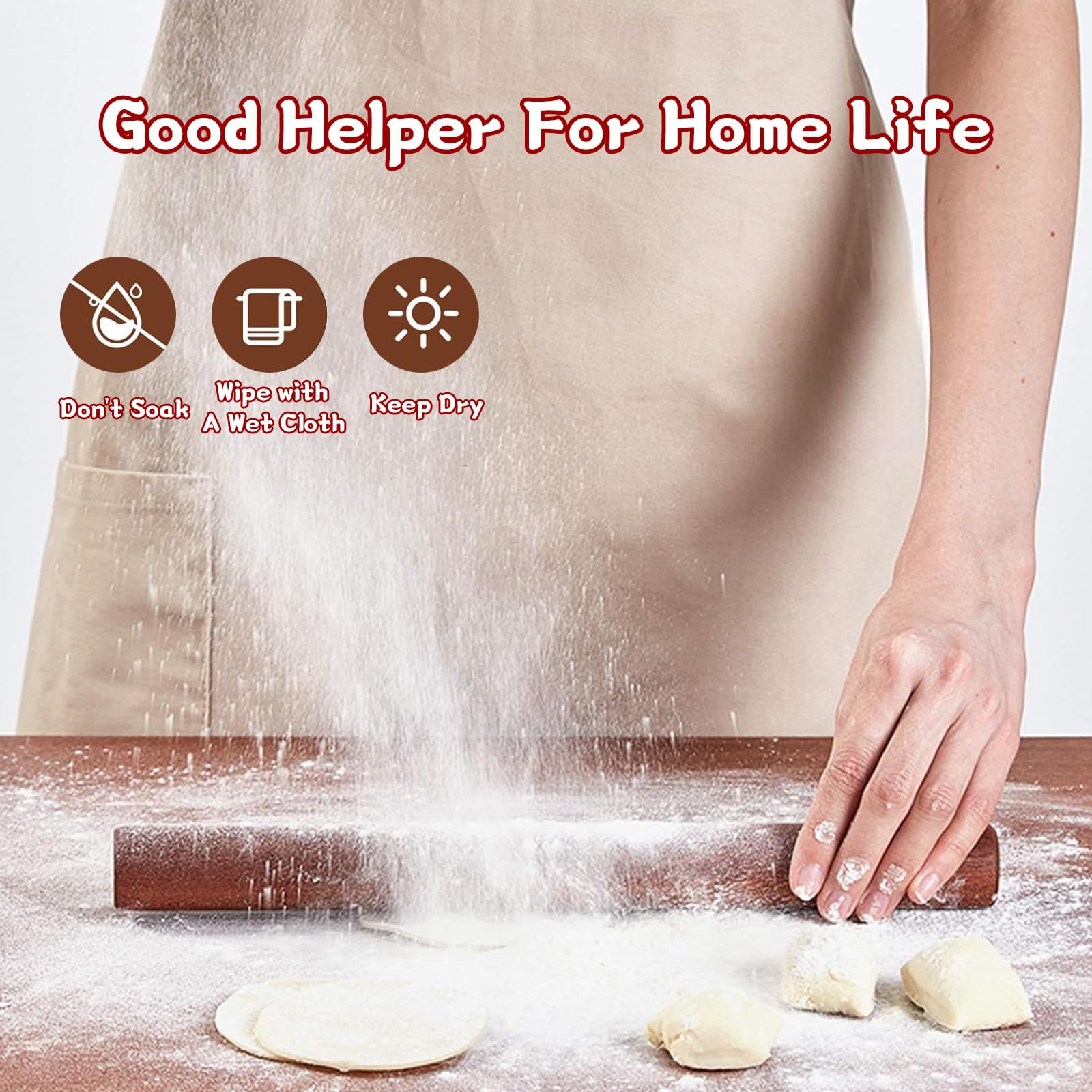 Rodillo de Madera Rodillo Antiadherente para Hornear, Rodillo de Madera para Masa de Pizza, Fondant, Tartas, Galletas, Pasteles Herramienta Esencial para la Cocina,50cm/19.7"