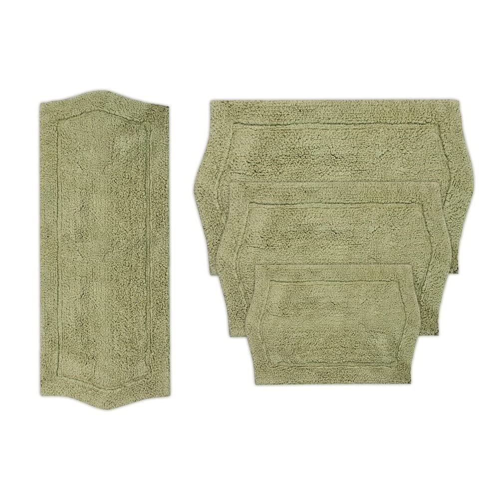 Extra Absorbent Multi-Sized Sage Green Bathroom Rugs Set 4 Piece with Pretty Hand Tufted Shaggy Design Non Slip