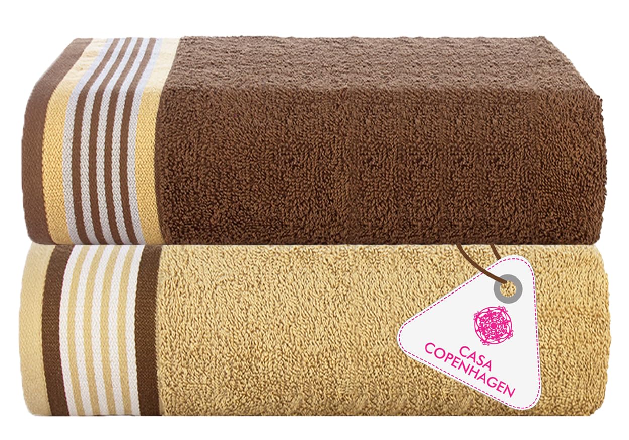Casa Copenhagen – Ensemble « He & She » de 2 Serviettes de Bain XL Design – 100% Coton égyptien – Brun et Beige – 90 x 180 cm – pour la Salle de Bain (Le Coffret pour Femmes et Hommes)