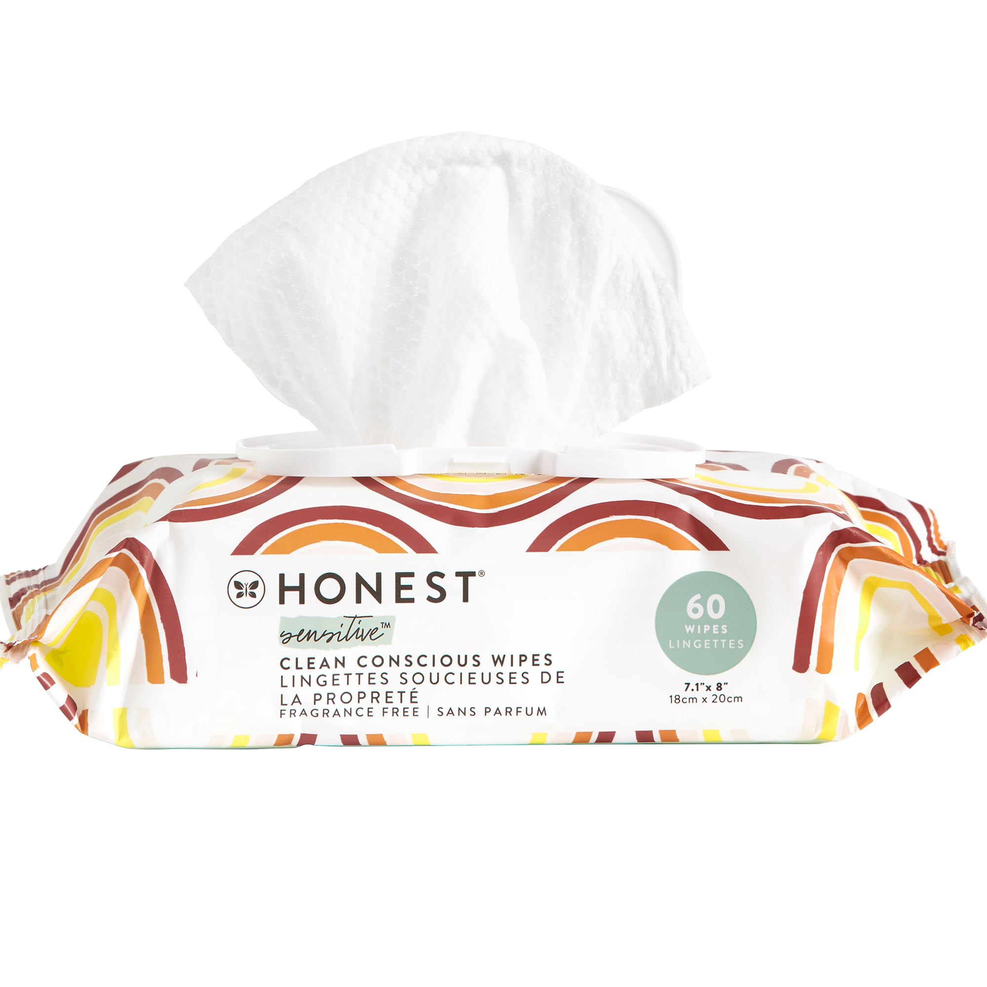 The Honest Company Clean Conscious Unscented Wipes | Over 99% Water, Compostable, Plant-Based, Baby Wipes | Hypoallergenic for Sensitive Skin, EWG Verified | Rainbow, 60 Count