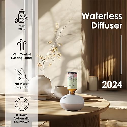 Miniatura 2 de Difusor de aceite esencial recargable sin agua, kit de inicio de difusor de aroma de 2 modos de niebla con 2 aceites esenciales (1.0 fl oz), difusor