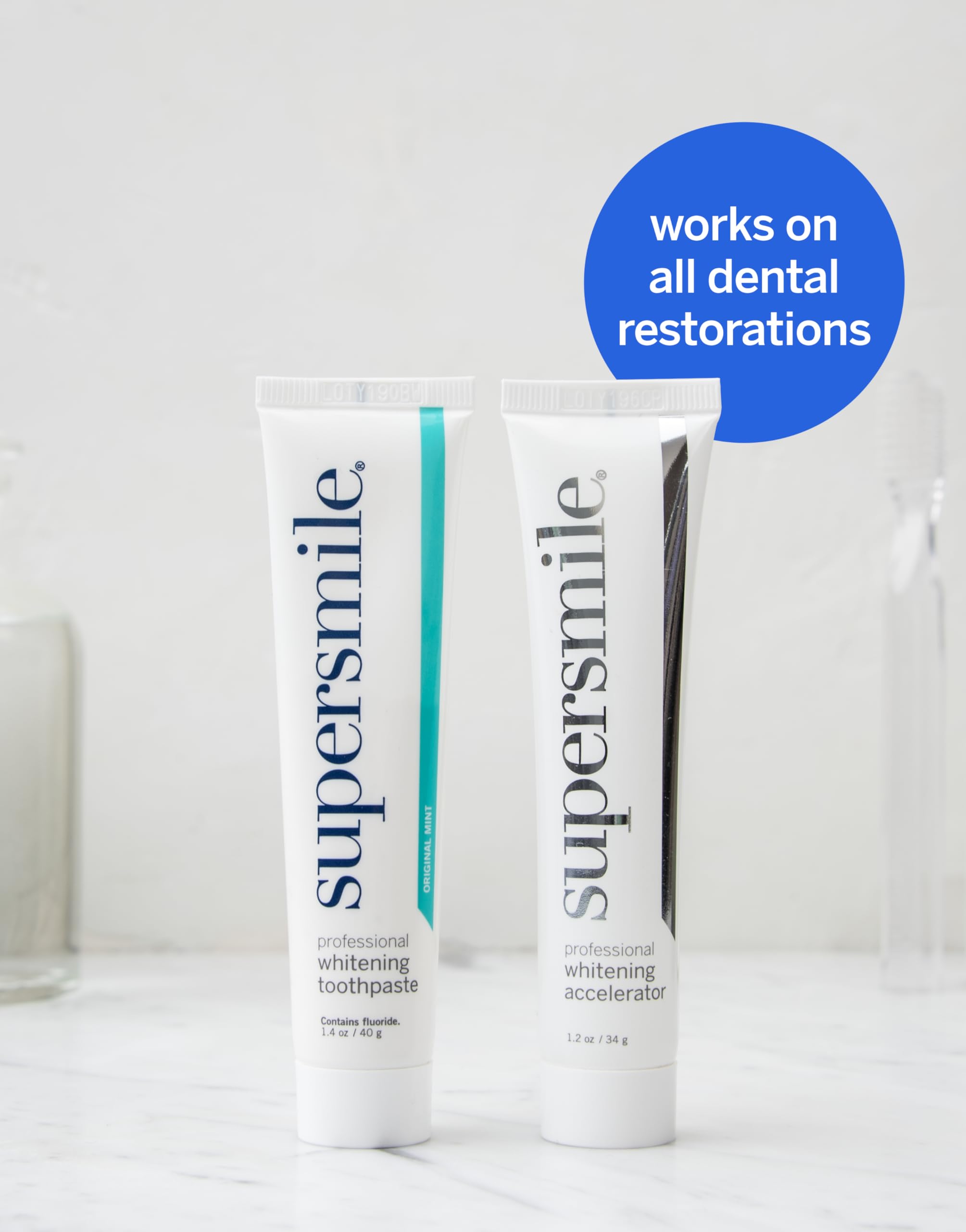 Supersmile Whitening System – Toothpaste (1.4 oz) & Accelerator (1.2oz) & 14 Dissolving Whitening Strips – TSA Kits