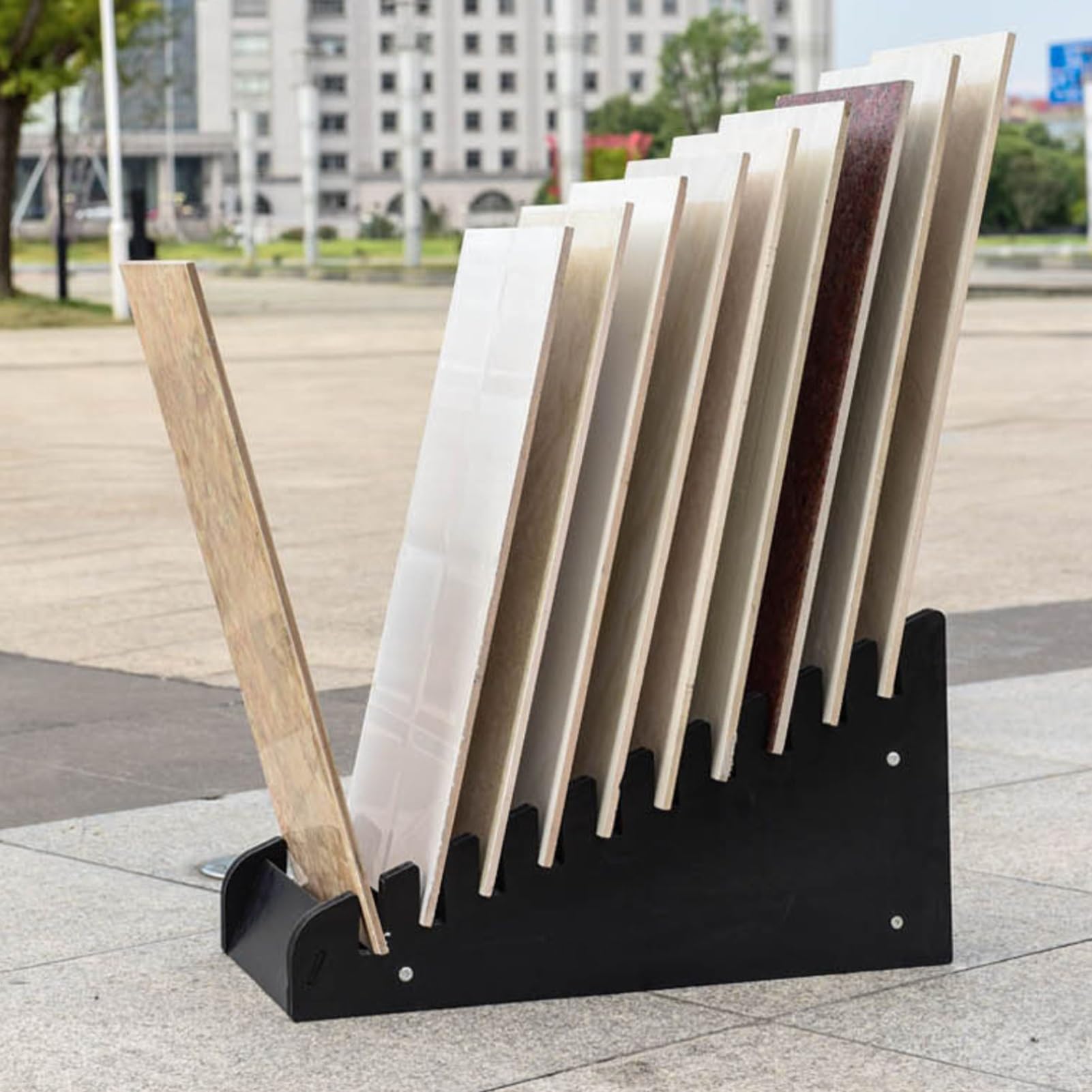 Ausstellungsständer For Bodenfliesen Mit 10 Fliesen,Ausstellungsregal For Keramikproben,schwarzes Ausstellungsregal Aus Baumaterialien For Die Chargenpräsentation In Ausstellungshallen Und Geschäften(