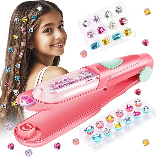 kidzkube Hair Gem Stamper Kit, Bling Hair Jewels for Girls Toys, Hair Styling Tool with Reusable Shining Diamonds, Birthday Gifts Toys for Girls Ages 3 4 5 6 8-12