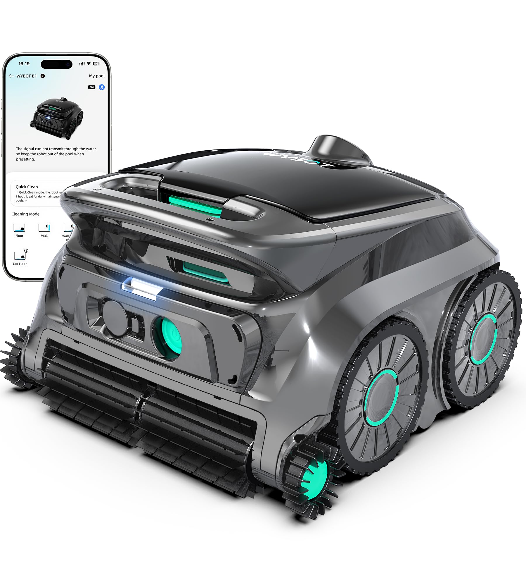 WYBOT OS600 Robot Piscina Limpiafondos, Inalámbrico, 120 Min Autonomía, Limpia Fondo Y Paredes, Navegación Inteligente, para Piscinas Enterradas Y sobre Suelo,Gris Verdoso