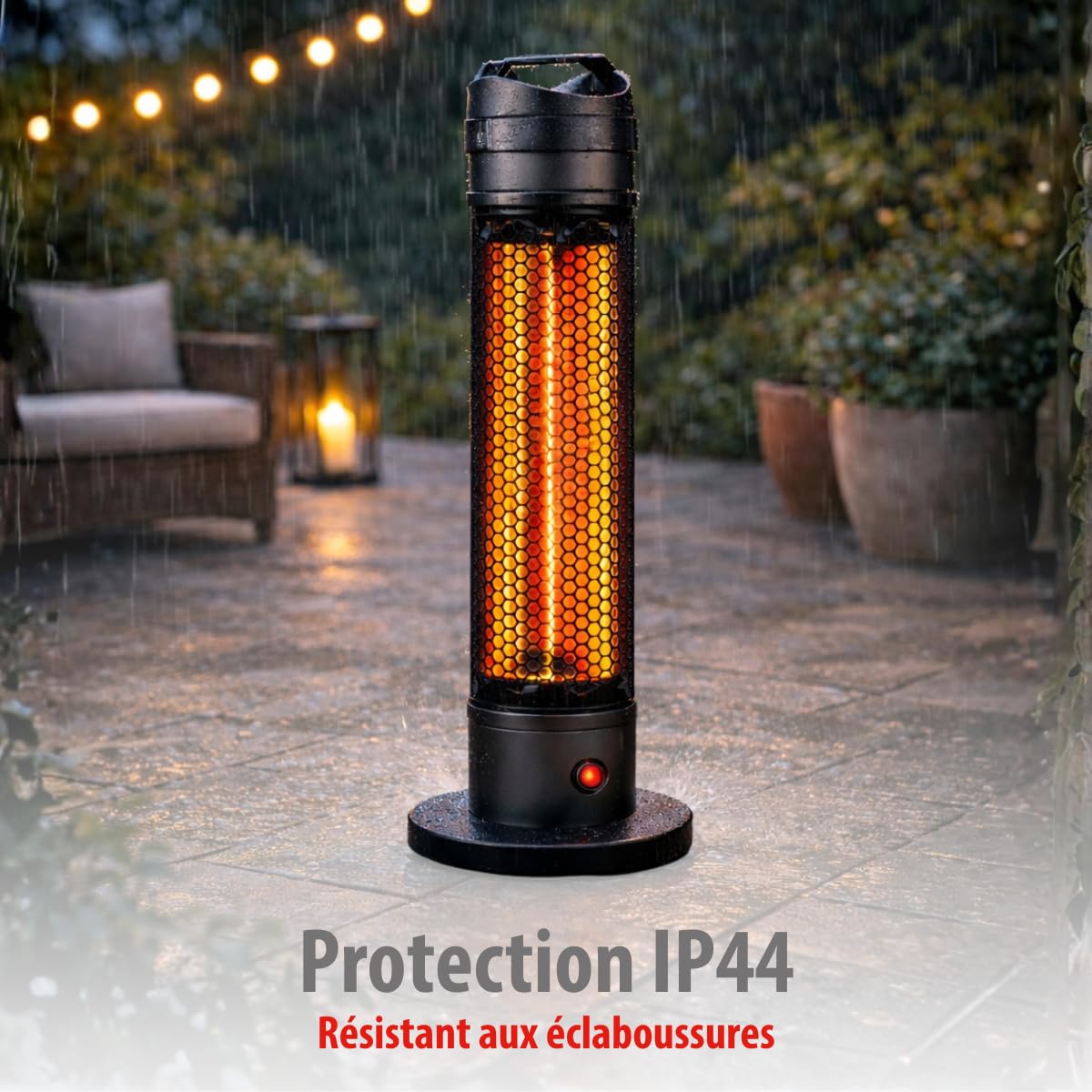 alpina Chauffage Électrique Infrarouge – Chauffage Exterieur Terrasse Électrique 800W - Lampe Infrarouge pour Intérieur et Extérieur - Étanche IP44 - Chauffage Portable Fibre Carbone - Noir