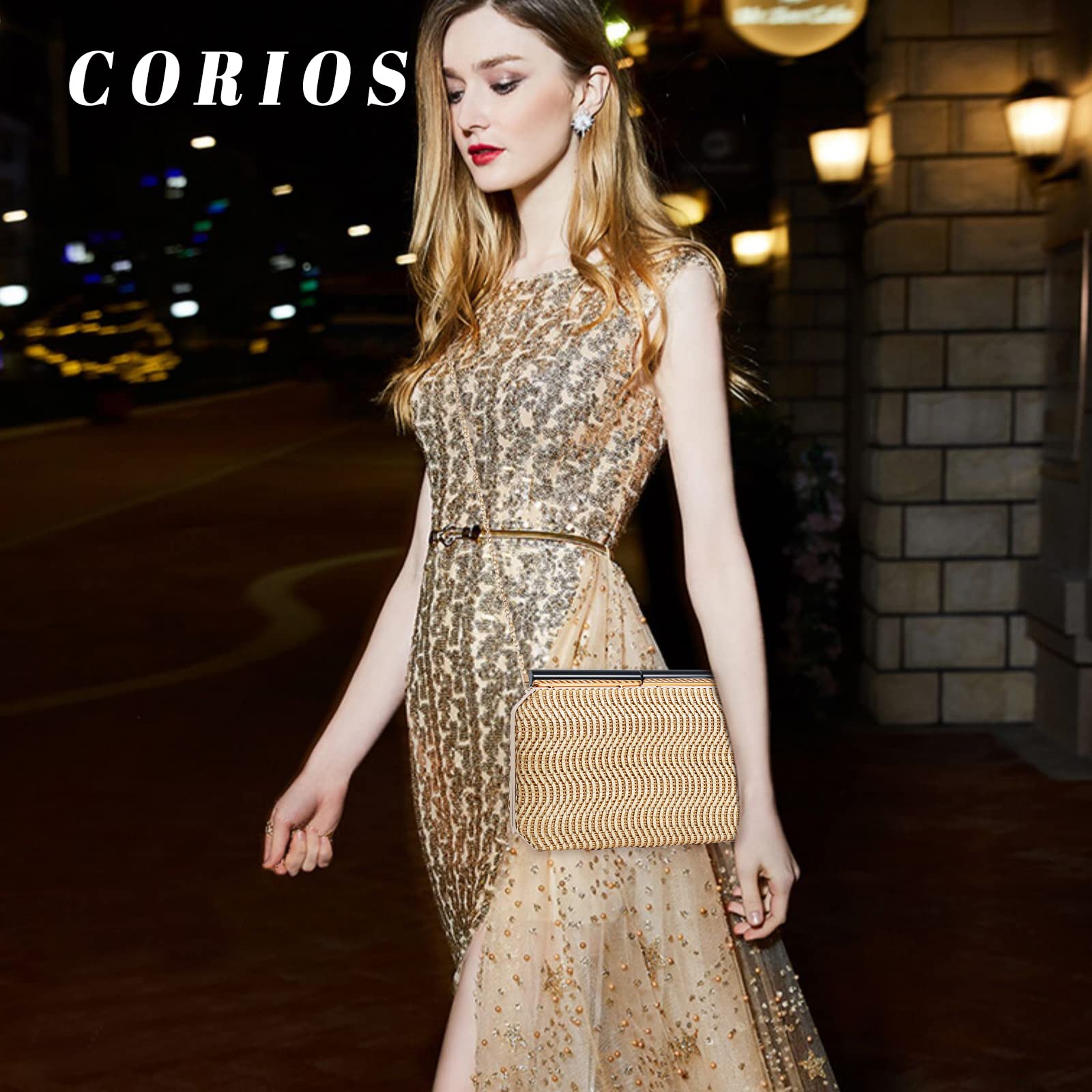 Bolsa de Noche para Mujer Elegante Bolso de Mano Bolso de Fiesta Pequeña Bolsa de Cadena Bolso Bandolera PU Cuero Bolso de Hombro para Fiesta de Graduación Boda Banquete Amarillo Claro