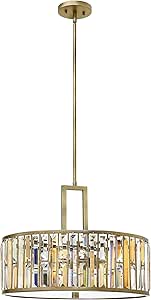 Hinkley Fredrick Ramond Gemma Small Three Light Drum Pendant, Amber Pearl and Clear Crystal Rectangular Prisms, Contemporary, Includes (1) 6-in and (3) 12-in Down Rods, Silver Leaf Finish