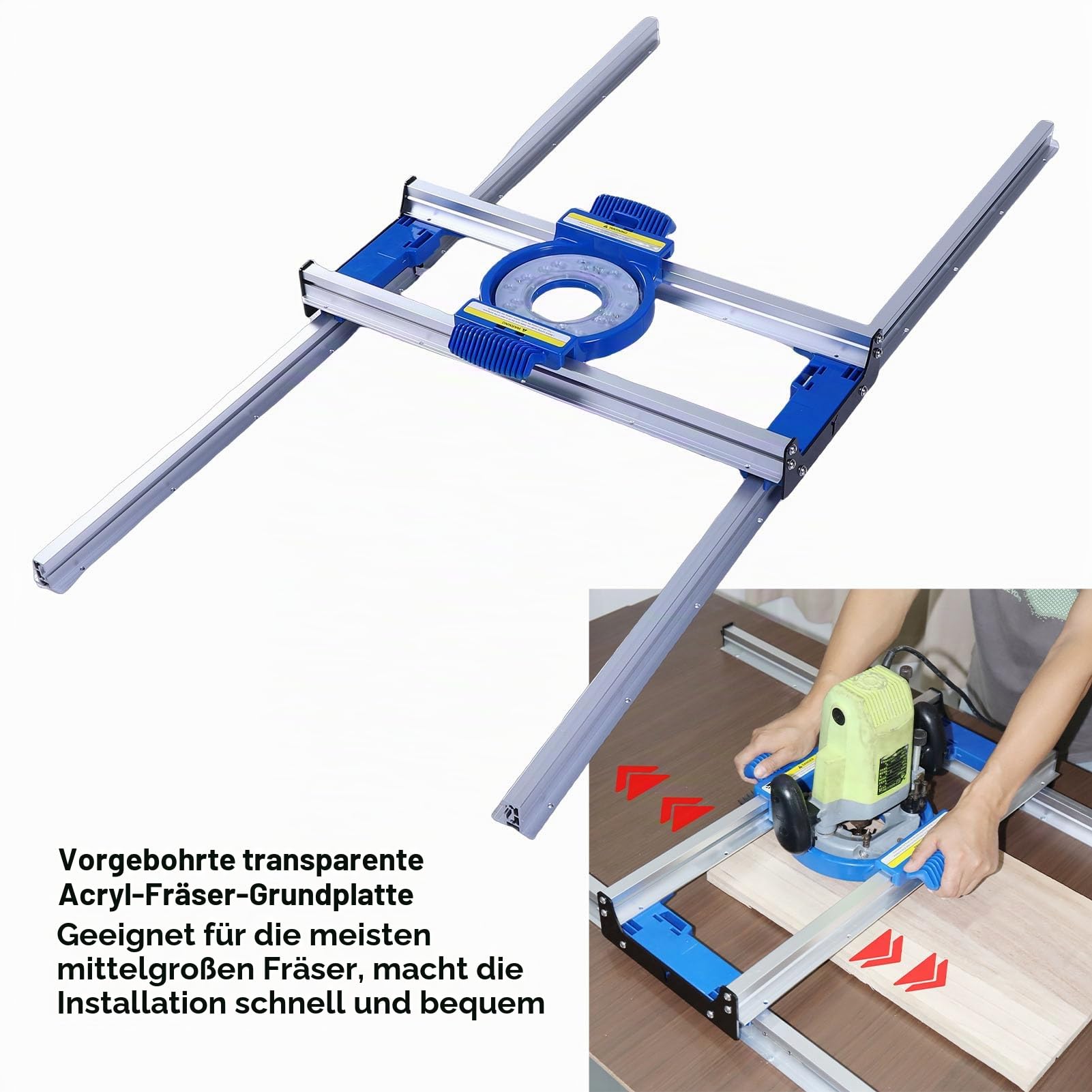 Luocute Oberfräsenschlitten, Holzbearbeitungslehre aus Aluminiumlegierung mit Führungsschiene und Reibungsarmem Schlitten, Zubehörvorrichtungen für Elektrowerkzeuge Zum Glätten Kleiner