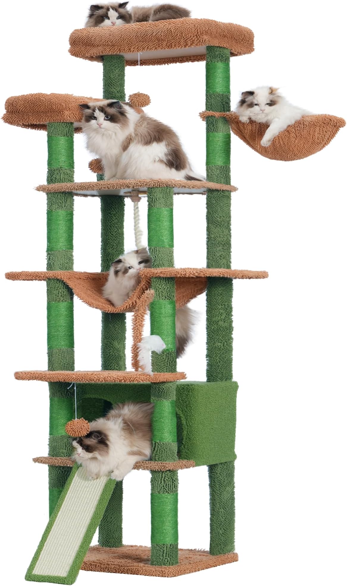 Heybly Tall Cat Tree,78 inch Multi-Level Cactus Cat Tower for Indoor Cats,2 Widened Plush Perches Cat Condo with Scracthing Board and Big Caves HCT033CA