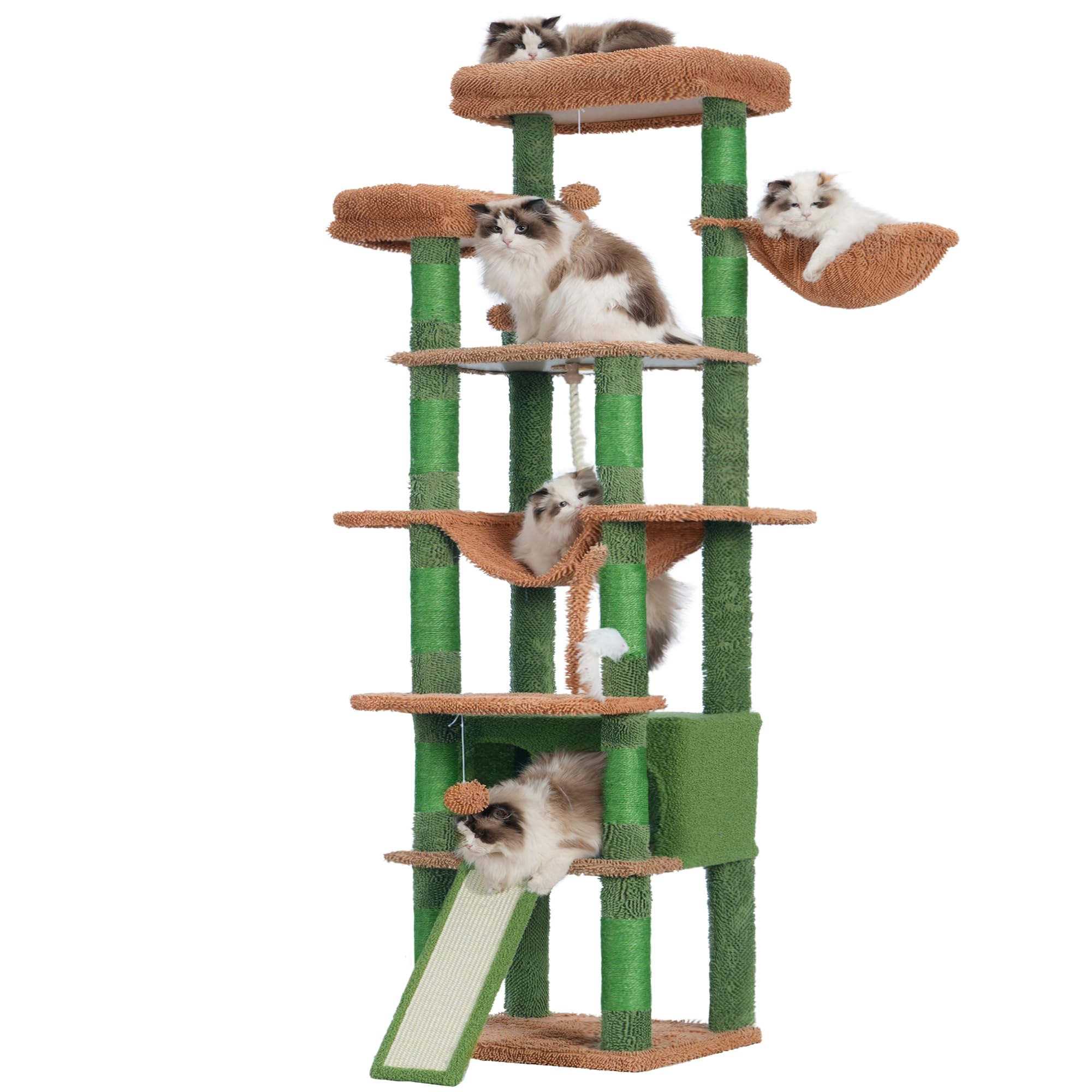 HeyblyTall Cat Tree,78 inch Multi-Level Cactus Cat Tower for Indoor Cats,2 Widened Plush Perches Cat Condo with Scracthing Board and Big Caves HCT033CA