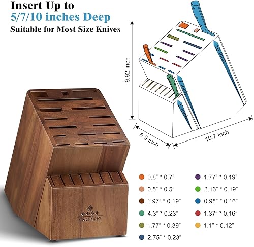 Miniatura 5 de ENOKING Bloque de cuchillos sin cuchillos, soporte grande para cuchillos, 25 ranuras de madera de acacia, bloque universal para cuchillos, encimera