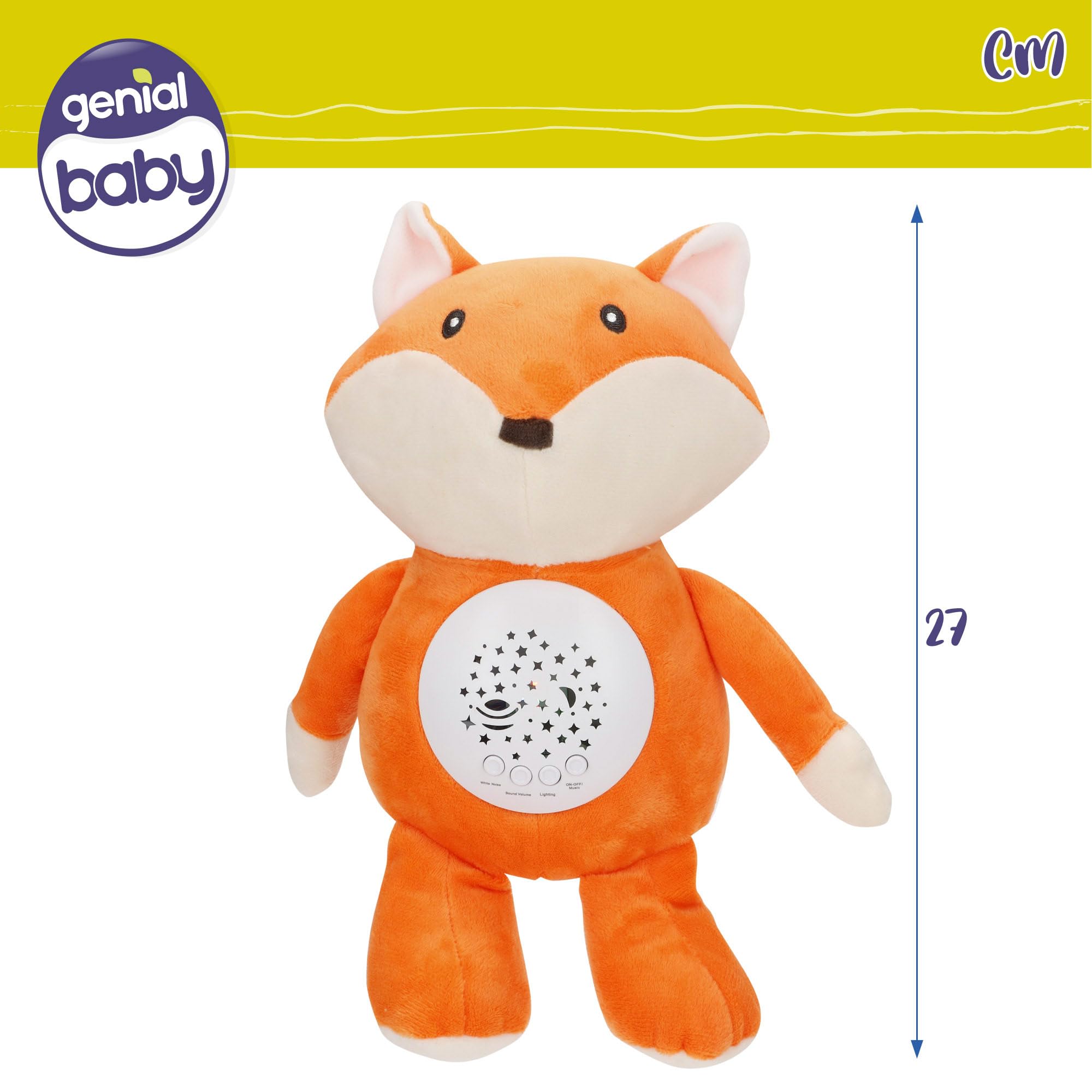 ColorBaby Genial Baby Projecteur étoiles, renard, 27 cm, Veilleuse et minuteur, Peluche effrayante pour enfant, avec sons et bruit blanc bébé, cadeau nouveau-né, cadeaux pour bébé (34031)