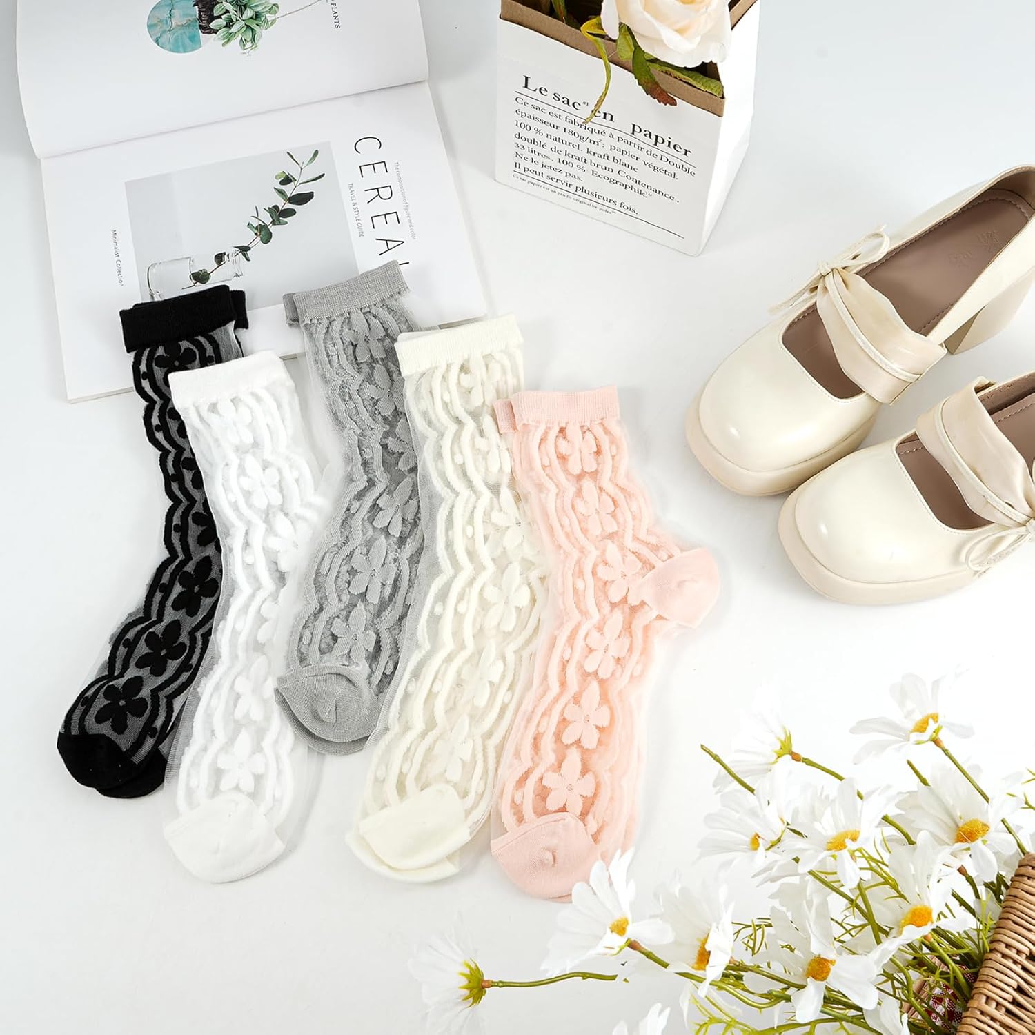 YOYOU Ruffle Crew Socks Women, Frilly Socks, Girly Scalloped Lettuce - Image 6