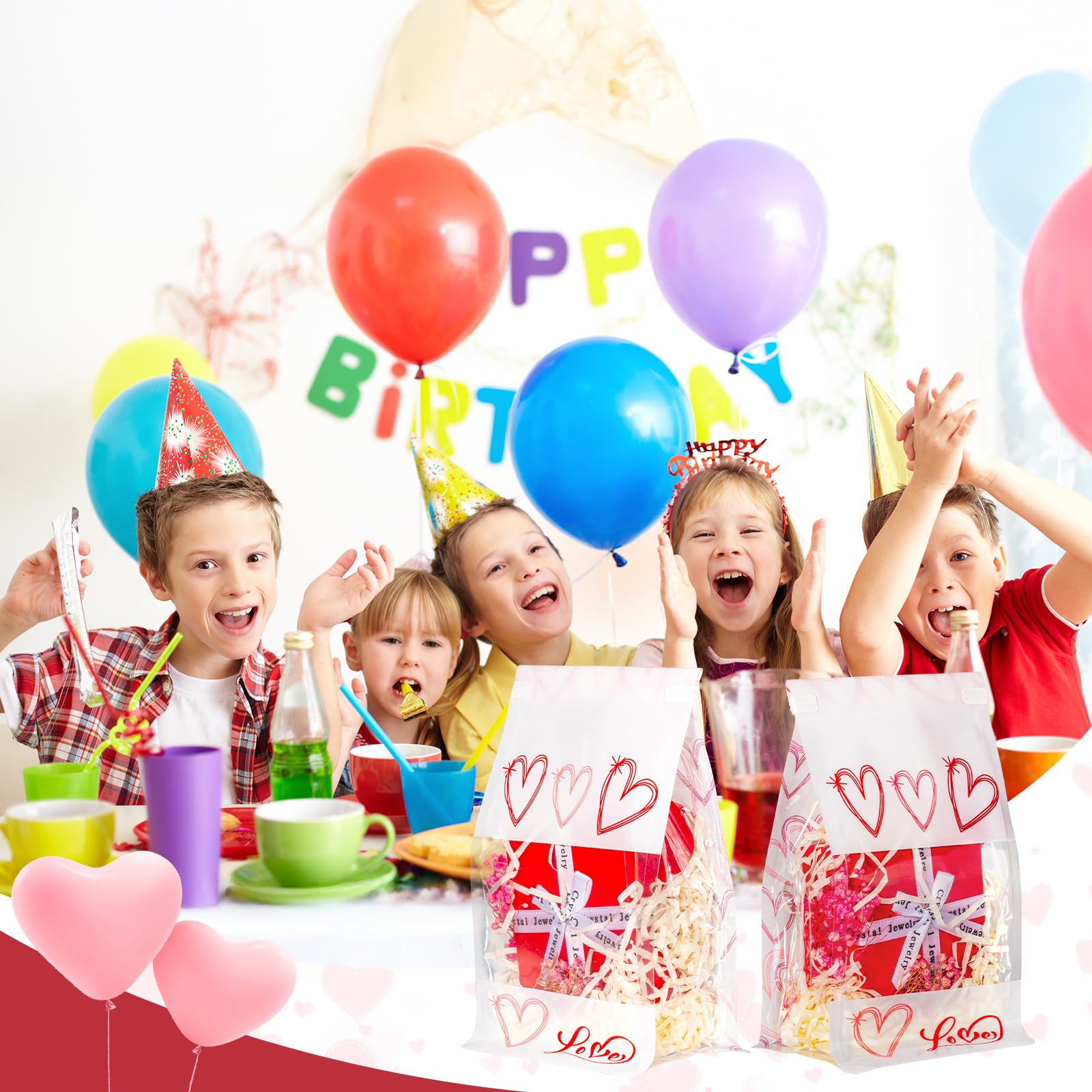 AISunGoo 28 Pcs Valentines Day Gift Bags With Tin Tie Lock for Kids Class Parties, Treat Bags for Valentines Party Favors