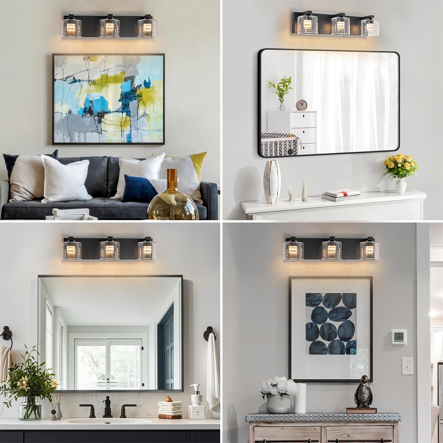 Bathroom LED Vanity Light Fixture, 5 Color Temperature Adjustment, Bathroom Lighting fixtures Over Mirror, Hallway, Living Room (Black, 3-Light)