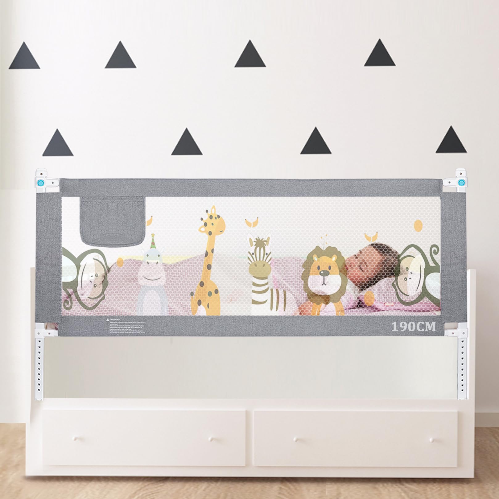 Barrière De Lit Bébé Et Enfant 190cm, Barriere De Securite Enfant Lit avec élévation Verticale Et Double Verrouillage, Protection Lit Enfant (1 Côté)