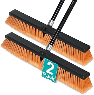 PBHEPJ 24 Inchs Push Broom Outdoor Heavy Duty, Shop Broom with 60" Long Bandle for Cleaning Outdoor or Indoor Tile, Garage, Shop, Deck, Concrete, Wood, Stone, Patio Floor, 2 Pack