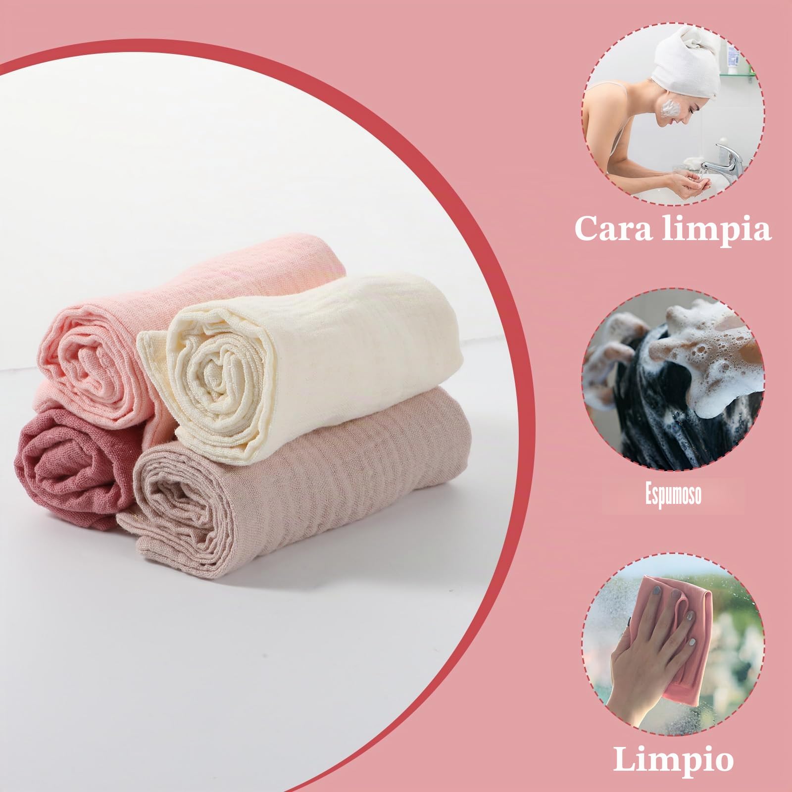 Qianyu 4 paños suaves para la cara, toallitas desmaquillantes muselinas, toallas faciales absorbentes, limpieza diaria, viajes, para mujeres y hombres