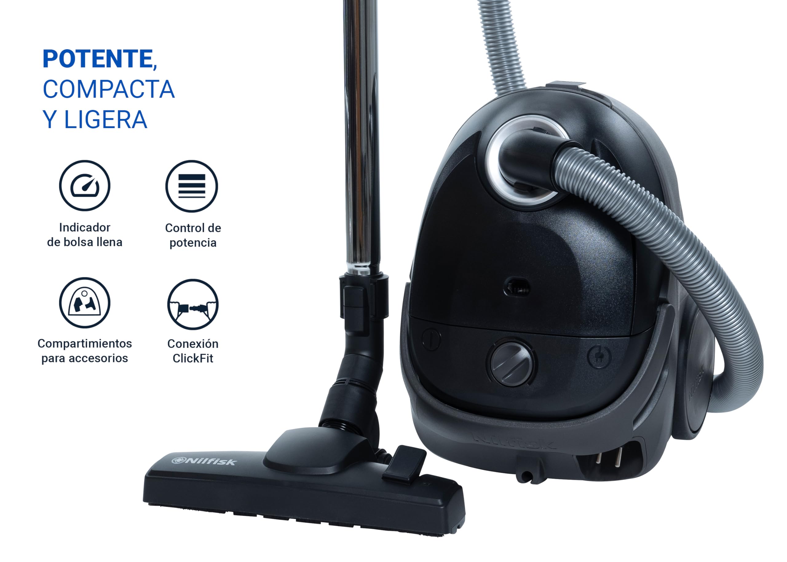 Nilfisk Aspiradora One para Suelos y Alfombras - Aspirador de Trineo Potente, Compacto y Ligero - Negra (BLB10P05A-HFN)