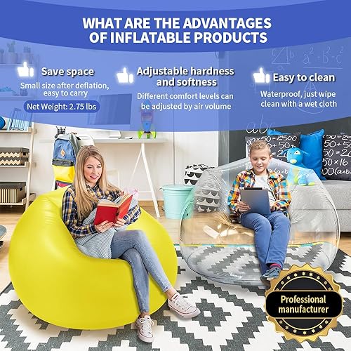 Miniatura 4 de Nevife Sillón inflable con otomana y portavasos, sofá inflable portátil, tumbona de aire, sofá perezoso para camping, juegos, almuerzo, jardín,