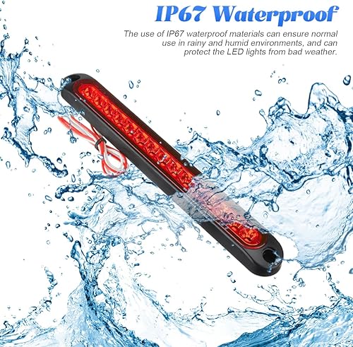 Miniatura 3 de 15 luces LED traseras de freno de remolque, 2 piezas de 10 pulgadas, conjunto de tira de freno de automóvil, luces traseras de freno de barra LED