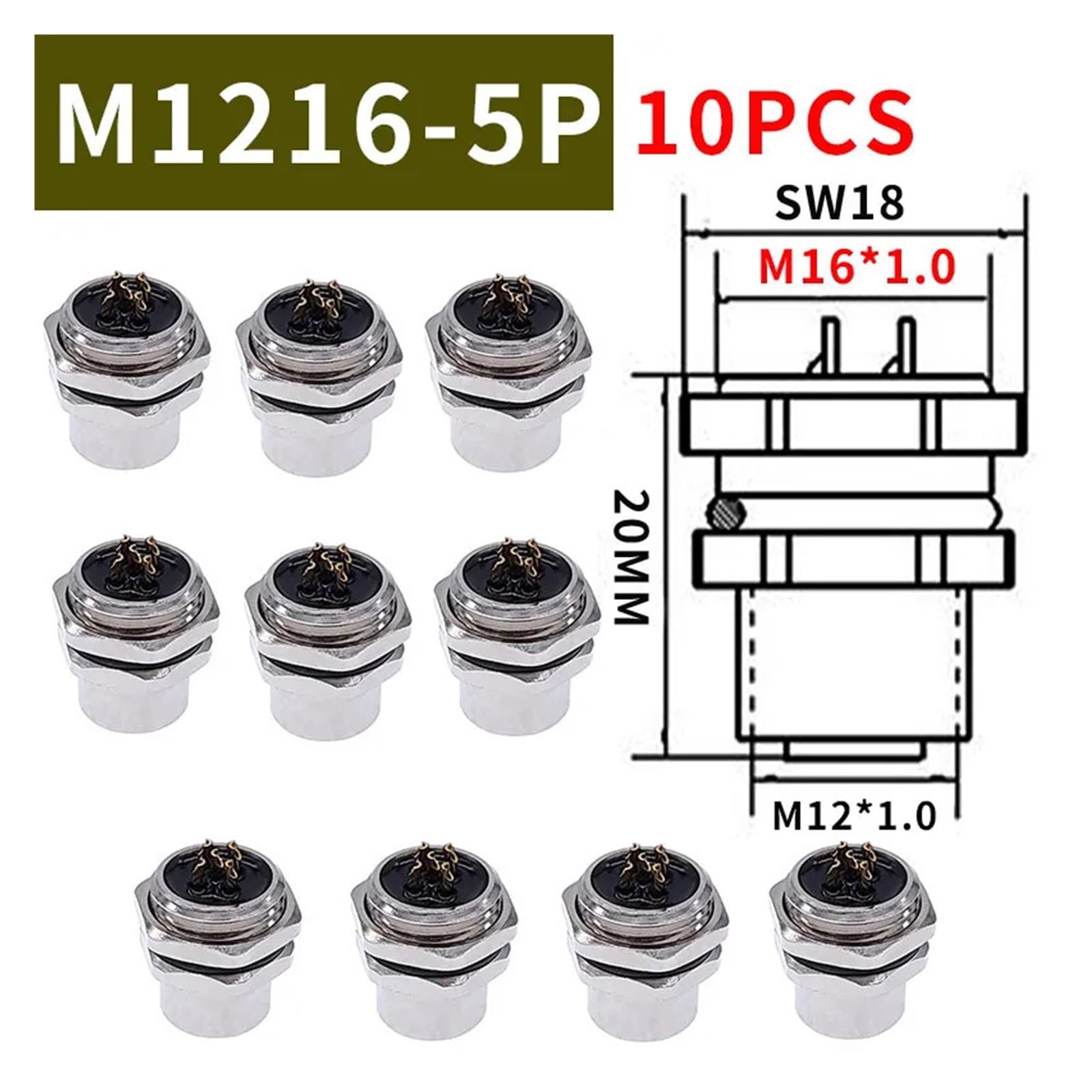 10 Stück M12 Sensorstecker männlich/weiblich Flanschbuchse Gewindekupplung
