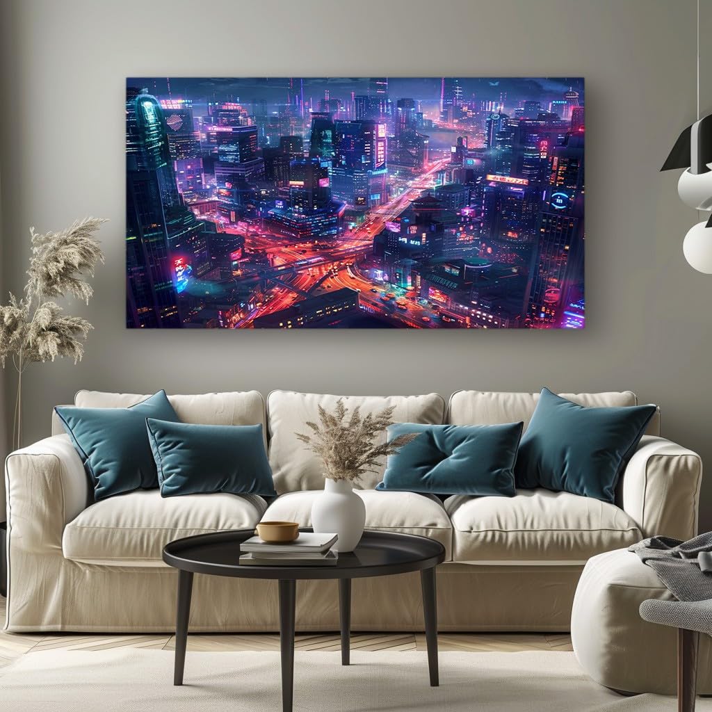 MKBKLI Abstract Canvas Wall Art for Living Room City night view Paintings for Bedroom, Office, Kitchen - Home Decor Pictures 70x140cm