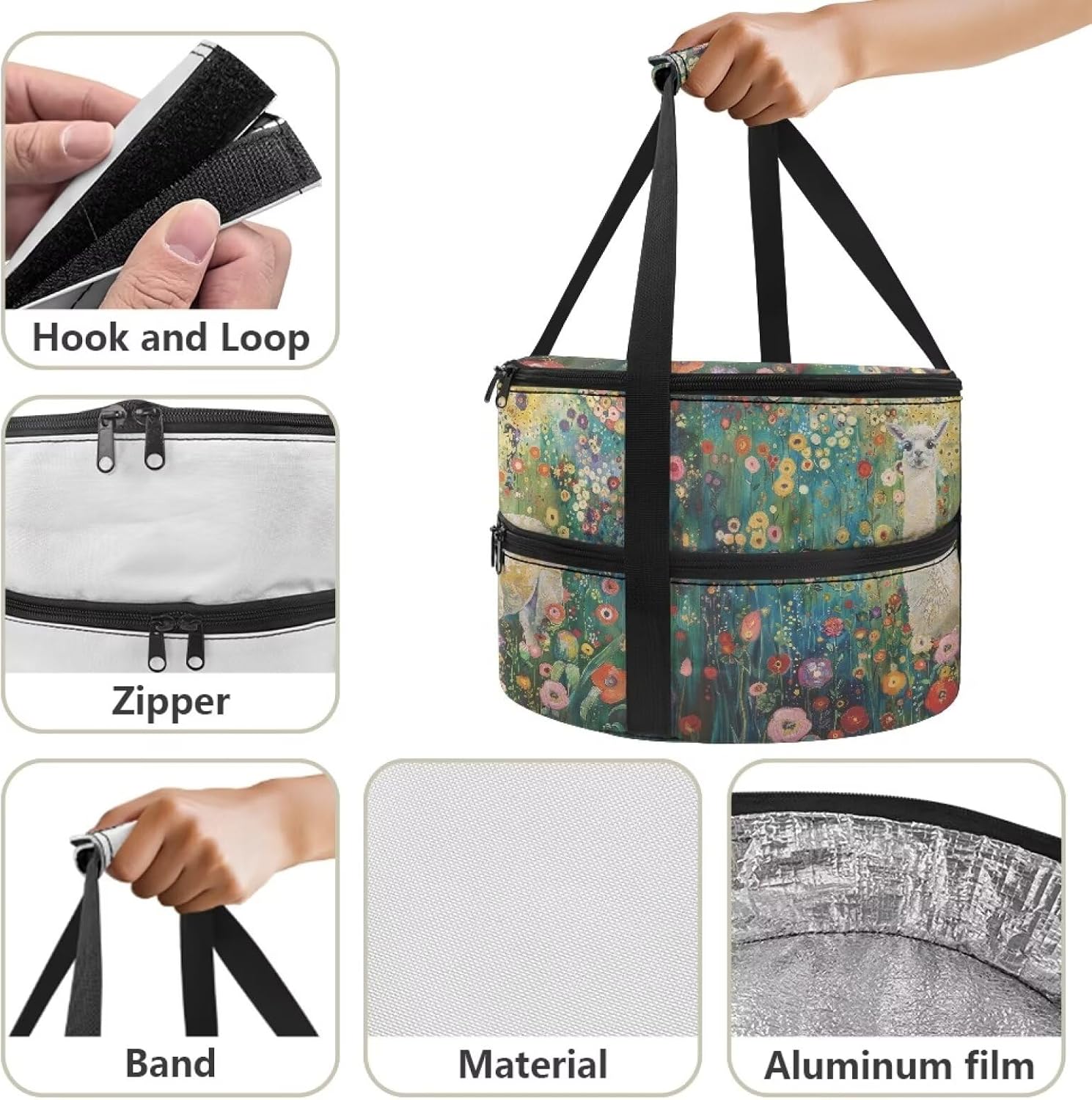 Double Casserole Carrier Bag, Sheep Expandable Thermal Food Carriers for Hot or Cold Food Travel Insulated Lunch Carry Bag Round Pie Carrier for Picnic Cookouts Potluck Party